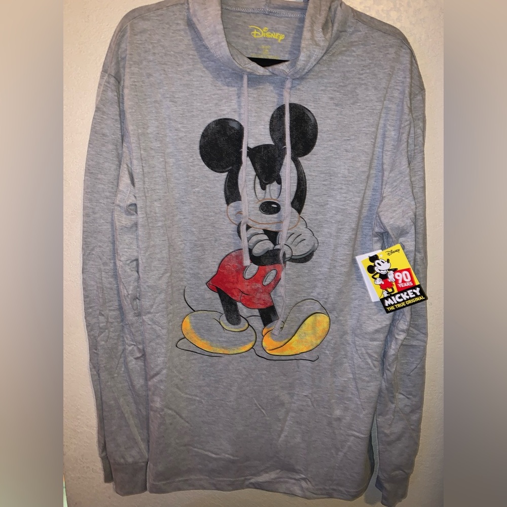 Disneyland grumpy Mickey Mouse grey hoodie 90 years anniversary